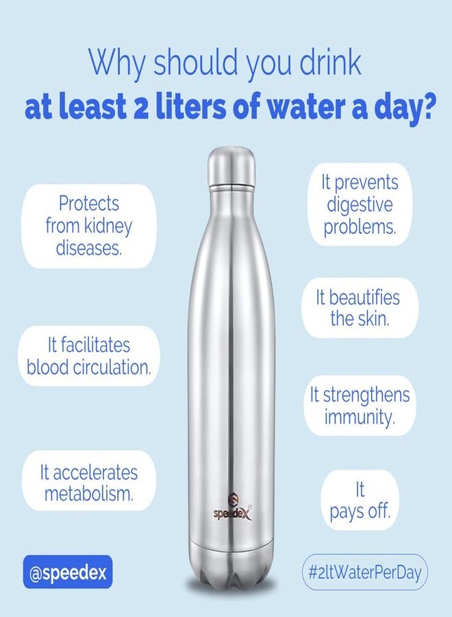 Speedex Thermos Bottle Vacuum Insulated Stainless Steel for Kids, Men, Women Thermosteel Bottle Ideal for School, Office, Travel Flask for Hot & Cold Beverages - Silver Colour 1000 ML - Image 2