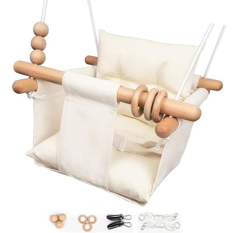 Tislly Baby Swing Outdoor Indoor Toddler Swing Seat with Safety Belt Canvas Hanging Swings Outside Tree Swing Great Gift for Baby Boys Girls Kids Lovers
