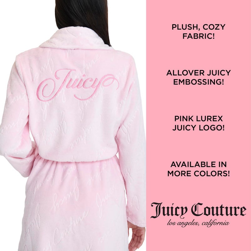 Juicy Couture Women's Super Soft Luxe Plush Shawl Collar Robe (US, Alpha, Large, X-Large, Regular, Regular, Pink JC Script) - Image 5