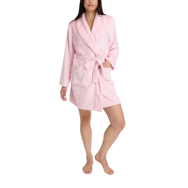 Juicy Couture Women's Super Soft Luxe Plush Shawl Collar Robe (US, Alpha, Large, X-Large, Regular, Regular, Pink JC Script) - Image 1