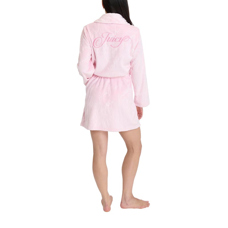 Juicy Couture Women's Super Soft Luxe Plush Shawl Collar Robe (US, Alpha, Large, X-Large, Regular, Regular, Pink JC Script) - Image 3