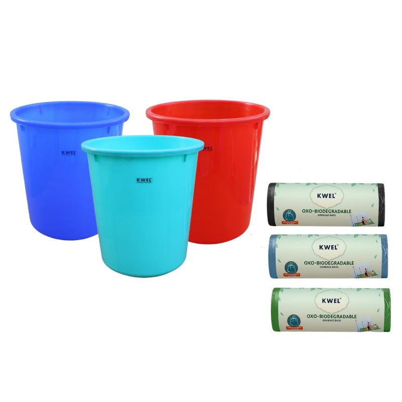 KWEL KWEL Plastic Open Smart Dustbin (10 L, Multicolour) - Pack of 2 - Image 1
