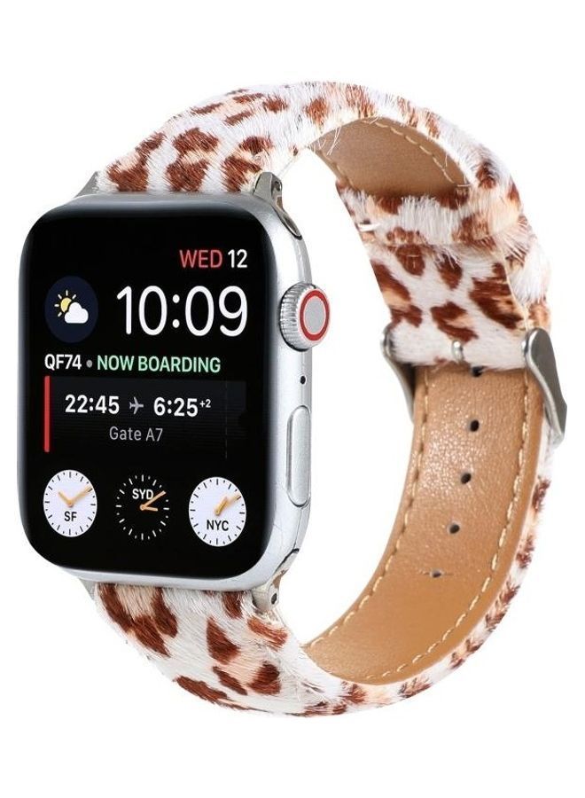 NIBEMINENT Horsehair Fluffy Leopard Print Leather Watch Strap For Apple Series 7 45mm/6 & SE 5 4 44mm/3 2 1 42mm Multicolour - Image 3