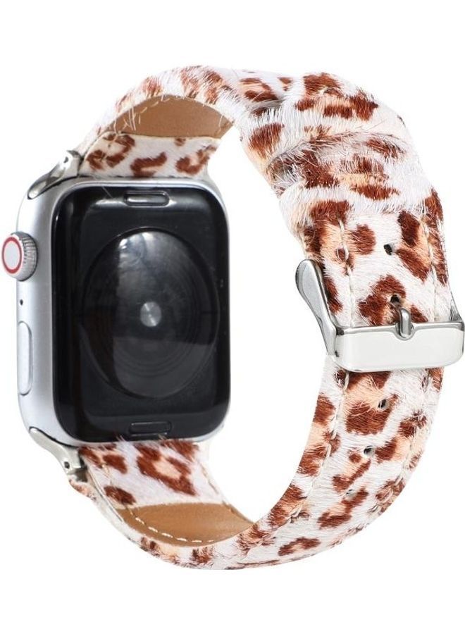 NIBEMINENT Horsehair Fluffy Leopard Print Leather Watch Strap For Apple Series 7 45mm/6 & SE 5 4 44mm/3 2 1 42mm Multicolour - Image 4