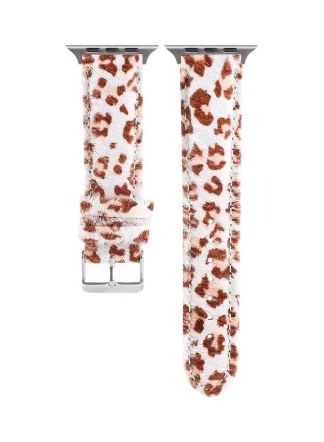 NIBEMINENT Horsehair Fluffy Leopard Print Leather Watch Strap For Apple Series 7 45mm/6 & SE 5 4 44mm/3 2 1 42mm Multicolour - Image 2
