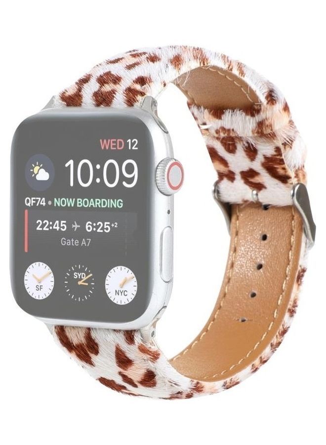 NIBEMINENT Horsehair Fluffy Leopard Print Leather Watch Strap For Apple Series 7 45mm/6 & SE 5 4 44mm/3 2 1 42mm Multicolour - Image 1