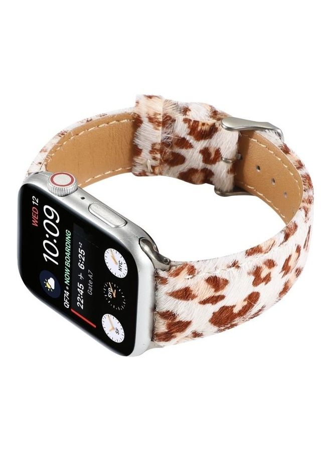 NIBEMINENT Horsehair Fluffy Leopard Print Leather Watch Strap For Apple Series 7 45mm/6 & SE 5 4 44mm/3 2 1 42mm Multicolour - Image 5