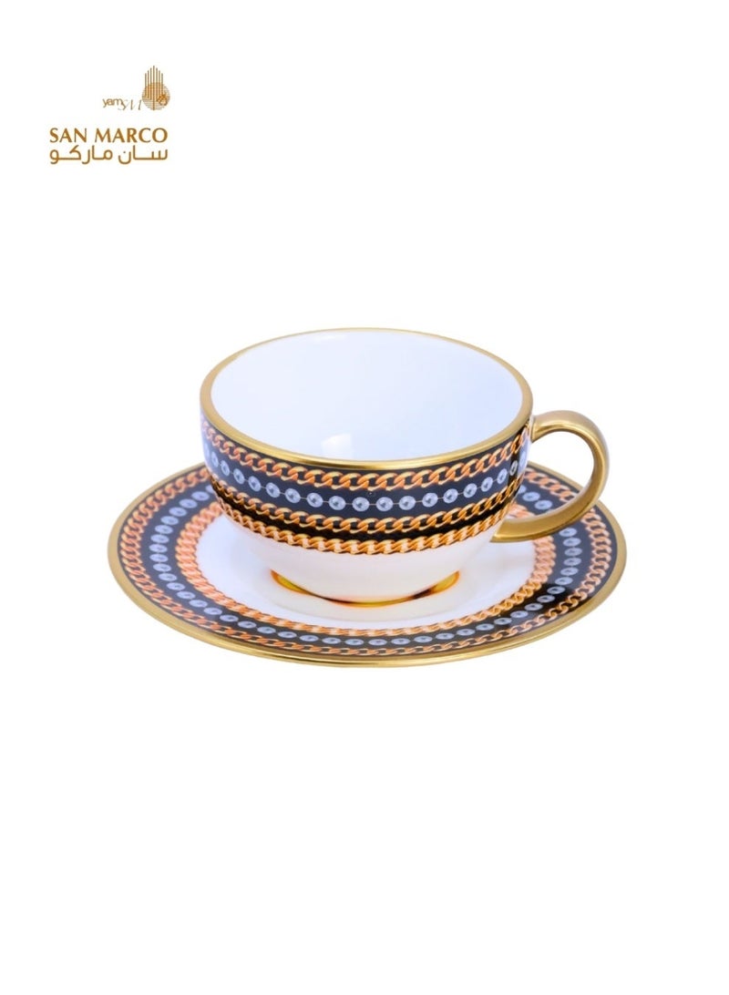 San Marco طقم أكواب شاي فاخر باللونين الأسود والذهبي – 12 قطعة - Image 2