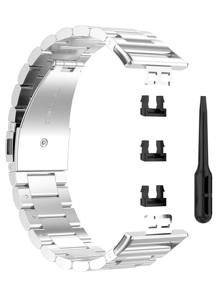 Magnetic Mesh Band Compatible with Huawei Watch Fit, Lightweight Quick Release Premium Woven Metal Wristband Strap Magnetic Replacement Watch Band (silver)  - Image 3