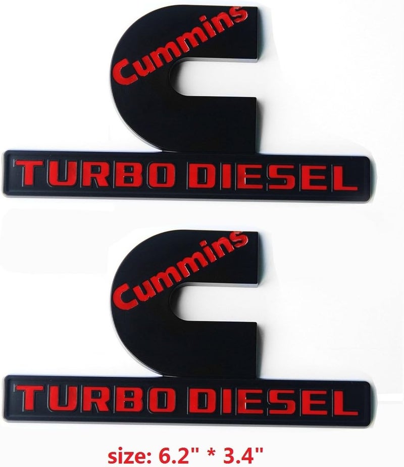 Yoaoo 2Pack Compatible with Cummins Turbo Diesel Emblem Badge High Output Ram 2500 3500 Emblem 6.2" by 3.4" inches Red - Image 2