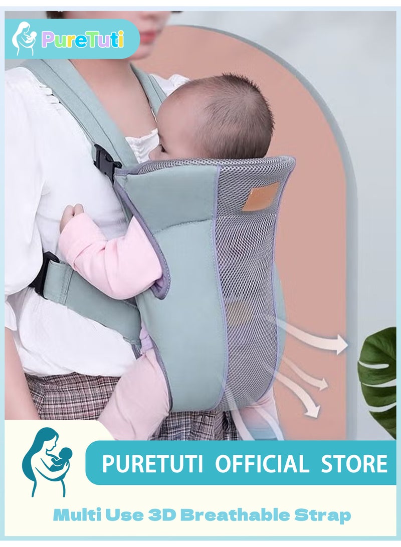 طفل نقي حامل لفافات قابل للتعديل، حاملات أمامية/خلفية مريحة وجيدة التهوية لحديثي الولادة إلى الأطفال الصغار من 0 إلى 15 كجم، مقاس واحد يناسب الجميع - Image 1