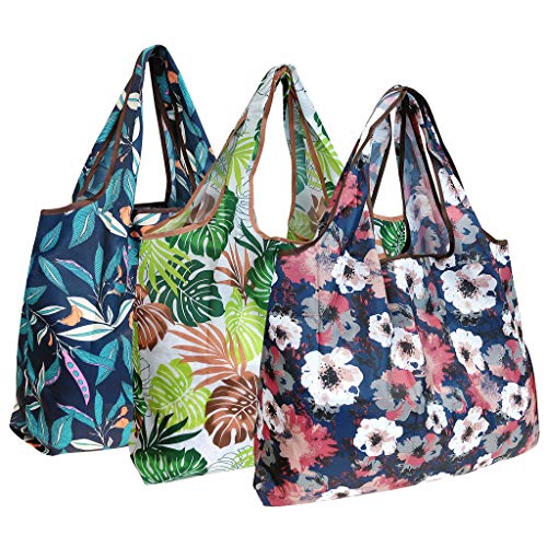 allydrew Large Foldable Tote Nylon Reusable Grocery Bag, 3 Pack, Greenhouse - Image 1