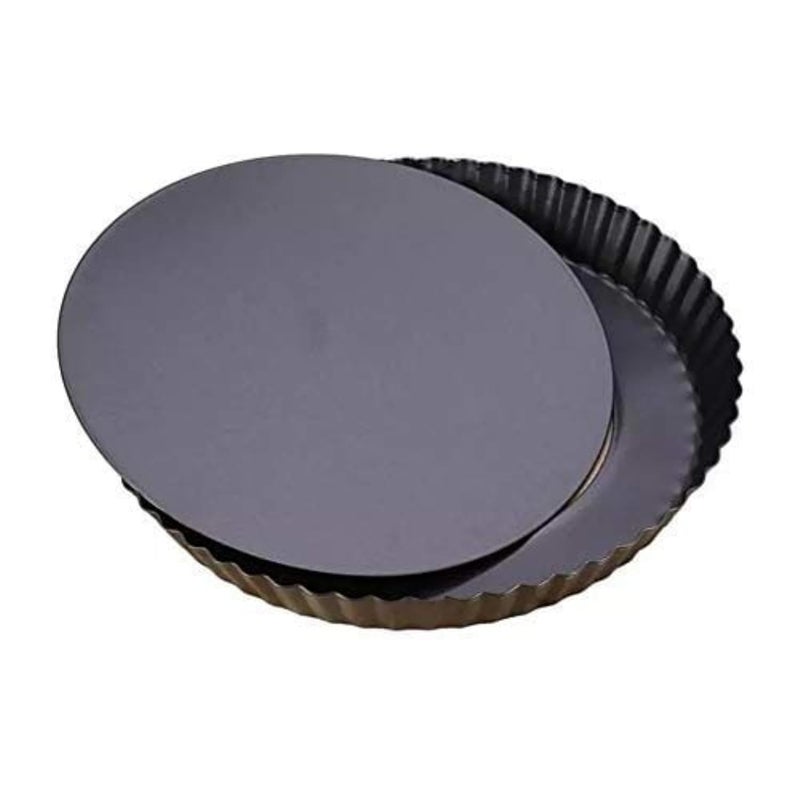 KRUPASAGAR MART Pizza Pie Pan NonStick Carbon Steel Pie Dish Tart Quiche Pizza Pan Removable Loose Bottom Pizza Dish 225 CM Black Pack of 1 - Image 1