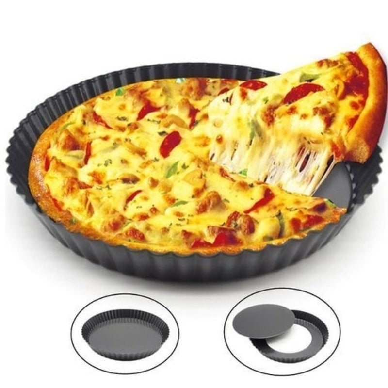 KRUPASAGAR MART Pizza Pie Pan NonStick Carbon Steel Pie Dish Tart Quiche Pizza Pan Removable Loose Bottom Pizza Dish 225 CM Black Pack of 1 - Image 2