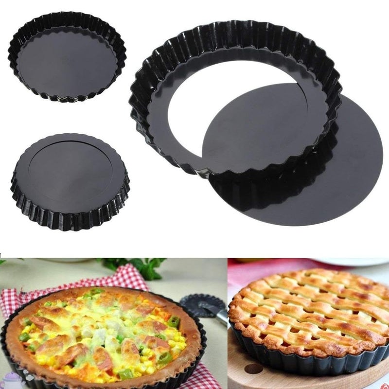 KRUPASAGAR MART Pizza Pie Pan NonStick Carbon Steel Pie Dish Tart Quiche Pizza Pan Removable Loose Bottom Pizza Dish 225 CM Black Pack of 1 - Image 5