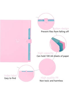erorex A4 Paper Expanding File Folder With 32 Labels 5 Pockets Folders A4 Letter Size Folder Paper Organizer For School Home Office Pink  - Image 3