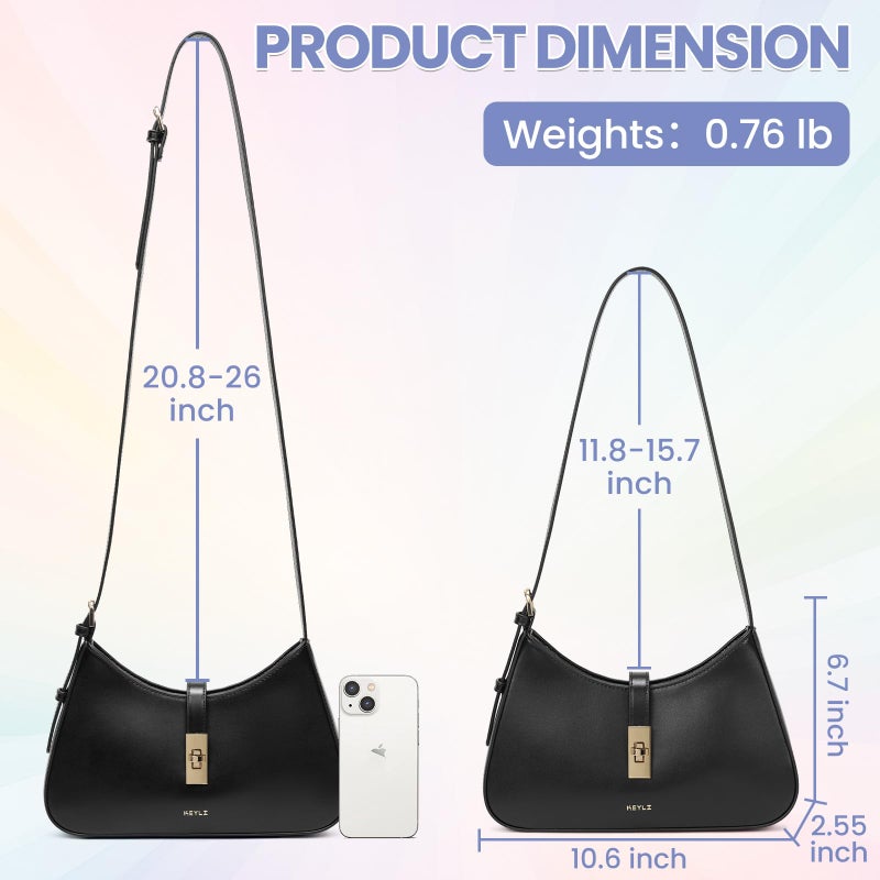 Keyli Shoulder Bag Purses for Women Fashion Waterproof Vegan Leather CrossBody Bags Small Cute Handbags Hobo Bags Satchels Purse Tote Bag with Adjustable Strap Black - Image 4