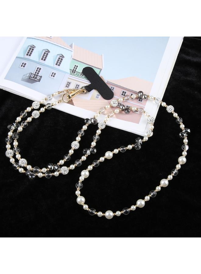 Mobile Phone Anti-lost Long Chain Flash Diamond Pearl Crossbody Lanyard(Black)