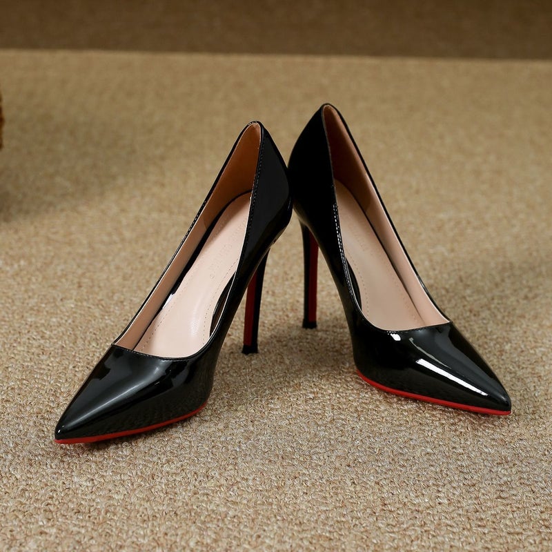 2023 New Non-Slip Stiletto Heels With Red Bottom Pointed French Shiny All-Match Single-Layer Shoes - Image 1