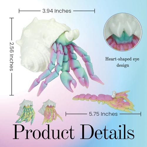 Xonery 3D Printed Love Hermit Crab Articulated Figurine Easter GiftsAnimal Kids ToyLoveEyedEaster GiftsRainbow Luminous Flexible BodyParty Favor - Image 5