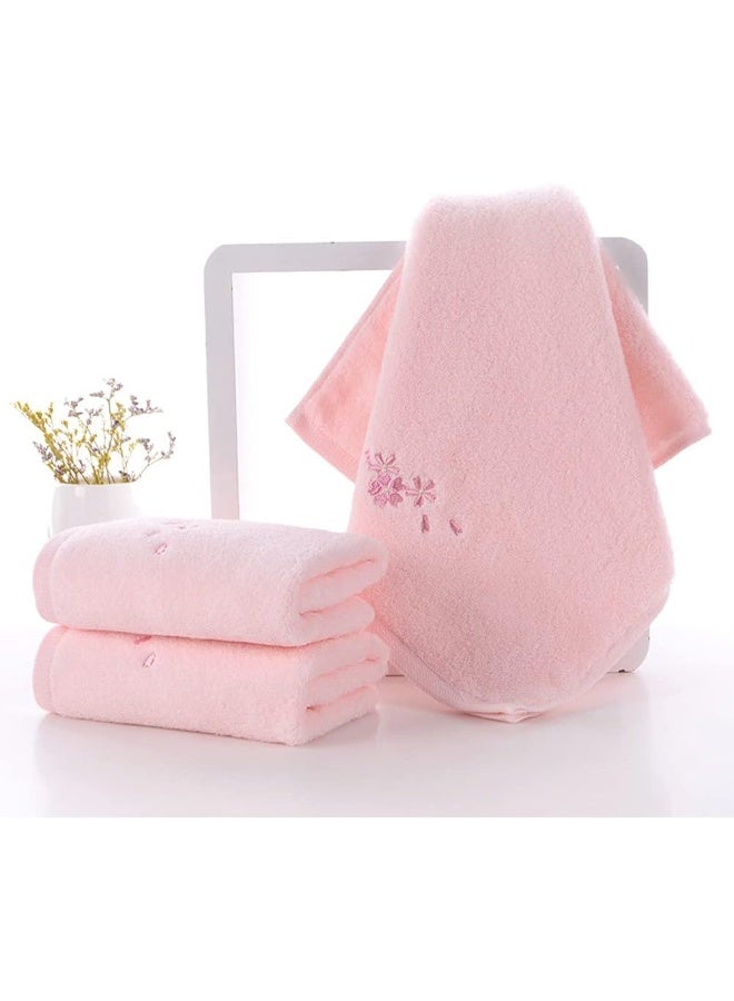 Pidada Hand Towel Set of 3 Embroidered Floral Pattern 100 Cotton Soft Absorbent Decorative Towel for Bathroom Pink - Image 4