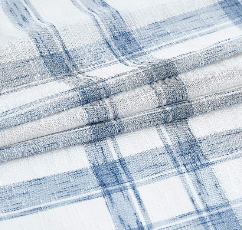 Randall White Blue Check Valance Curtain for Kitchen Linen Blend Semi Sheers Rod Pocket Rustic Farmhouse Style Window Treatment Drape  2 Panels  54 "" x18 ""x2  Blue/White - Image 4