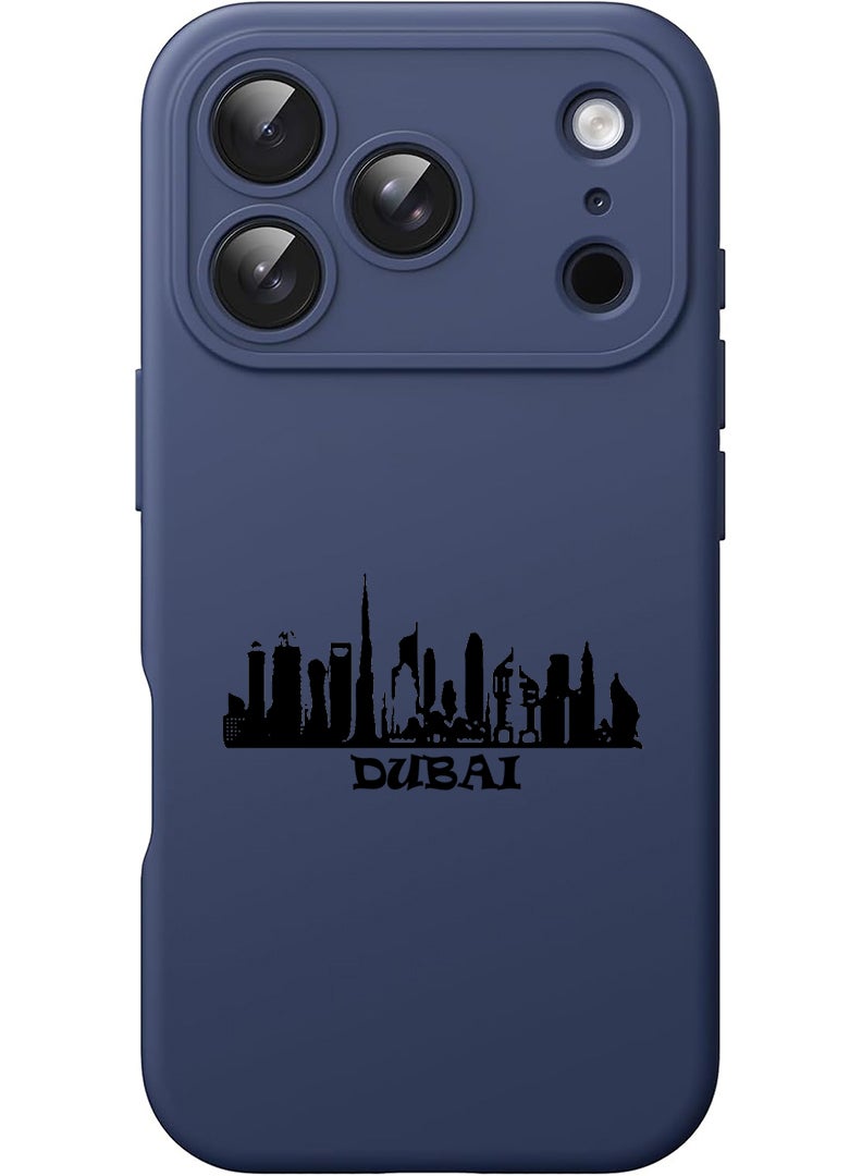 Theodor Protective Slim Fit Case Liquid Silicone Cover with Full Body Protection Anti-Scratch Shockproof Case For Apple iPhone 17 Pro (Blue) Dubai Skyline - Image 1