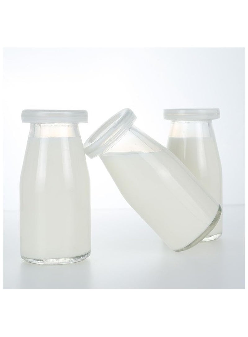 Luxoraq 200ml Glass Milk Bottle with White Lids, Reusable Juice Bottles, Dairy Drinking Containers, Small Glass Bottles for Milk, Juice, Yogurt, Smoothies, Honey, Tomato Sauce, Jam, Syrup (Pack of 6) - Image 3