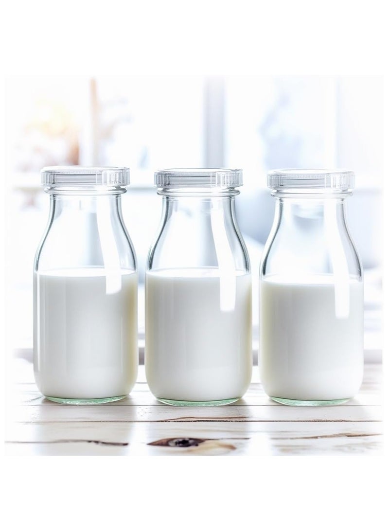 Luxoraq 200ml Glass Milk Bottle with White Lids, Reusable Juice Bottles, Dairy Drinking Containers, Small Glass Bottles for Milk, Juice, Yogurt, Smoothies, Honey, Tomato Sauce, Jam, Syrup (Pack of 6) - Image 4