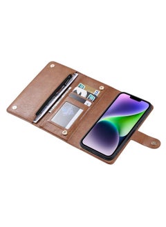 Generic Case Cover For iPhone 14 Plus ViLi GV Series MagSafe Magnetic Zipper Leather Phone Case Brown 