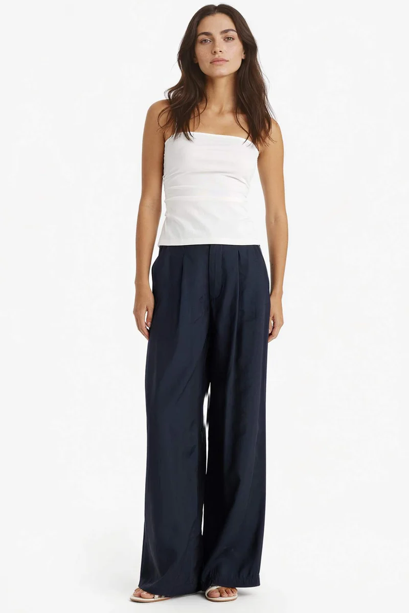 ديفاكتو Carrot Fit High Waist Wide Leg Modal Trousers