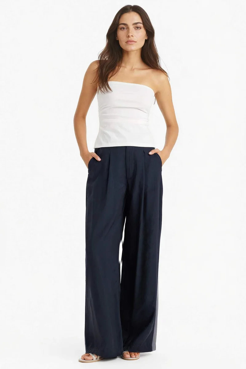 ديفاكتو Carrot Fit High Waist Wide Leg Modal Trousers