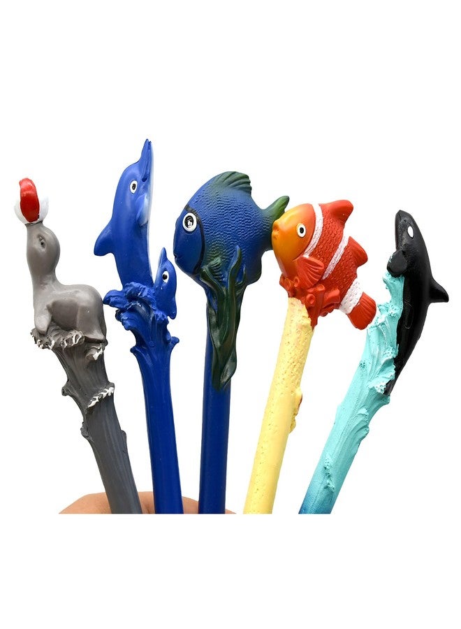 Lopenle 5PCS Novelty Shark Fish Pens Clownfish Pen Dolphin Pen Stylish Sea Animal Pens Resin Made Black Ink For School Supplies Birthday Party - Image 5