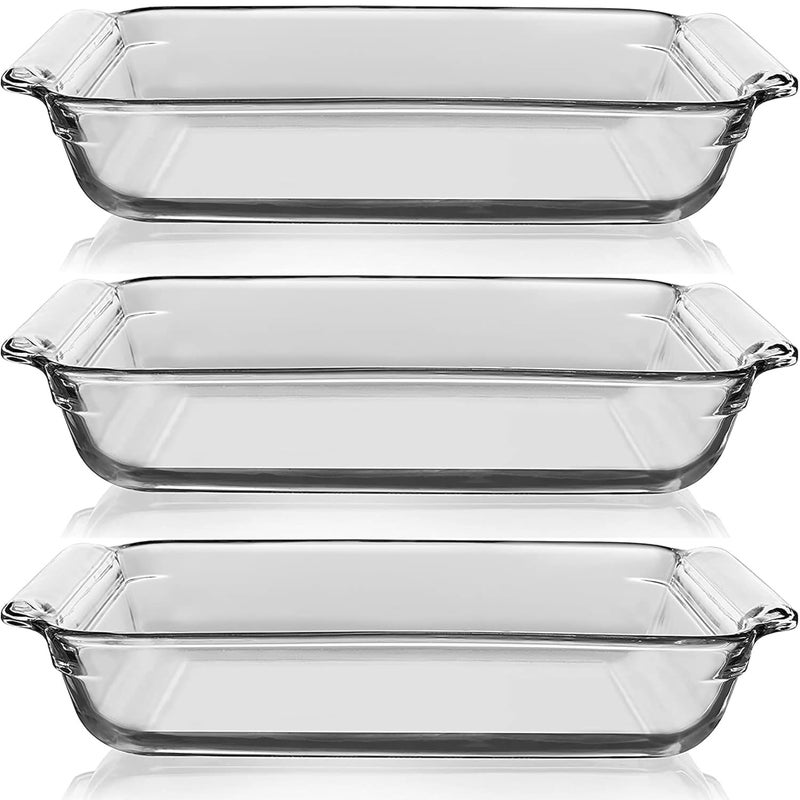 3 Piece Rectangular Casserole Dish Set 1L 1.6L 2.2L Oven Safe Bakeware Set Microwave Freezer Dishwasher Safe Baking Trays for Cooking Baking Serving Food Storage Kitchen Use - Image 1