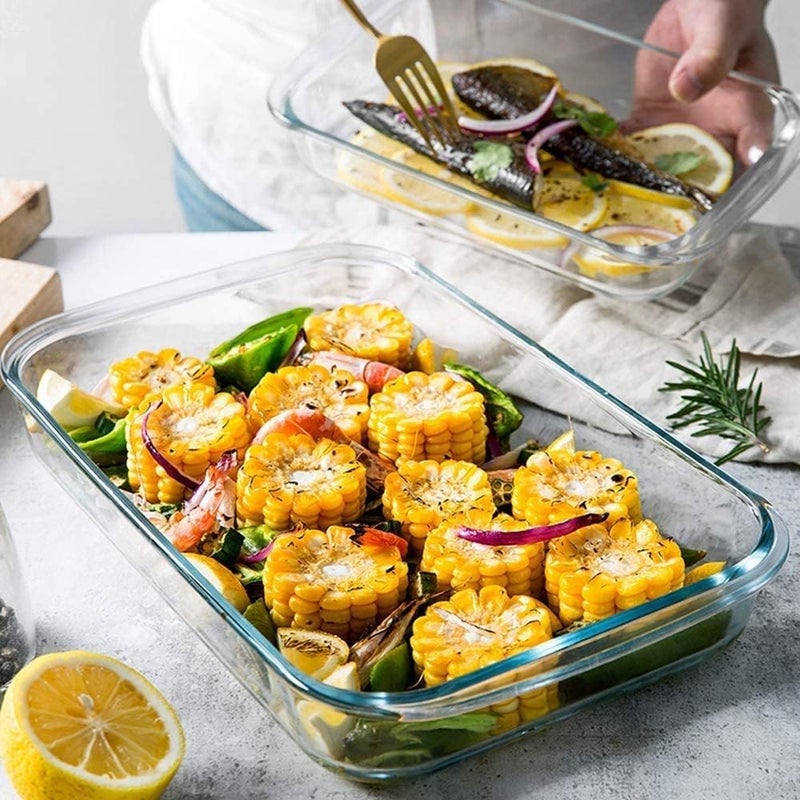 3 Piece Rectangular Casserole Dish Set 1L 1.6L 2.2L Oven Safe Bakeware Set Microwave Freezer Dishwasher Safe Baking Trays for Cooking Baking Serving Food Storage Kitchen Use - Image 5