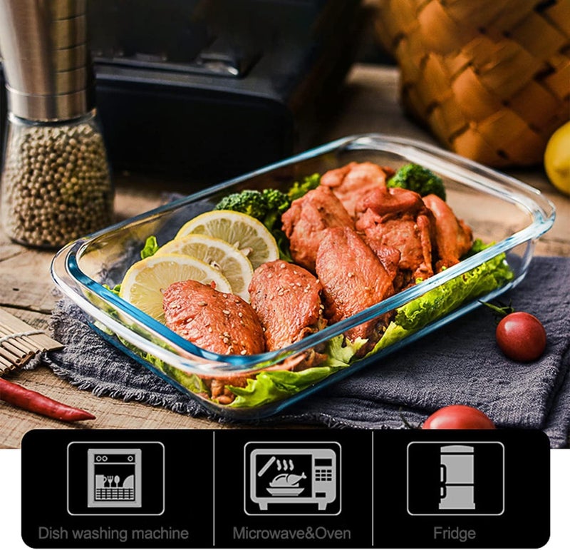 3 Piece Rectangular Casserole Dish Set 1L 1.6L 2.2L Oven Safe Bakeware Set Microwave Freezer Dishwasher Safe Baking Trays for Cooking Baking Serving Food Storage Kitchen Use - Image 4