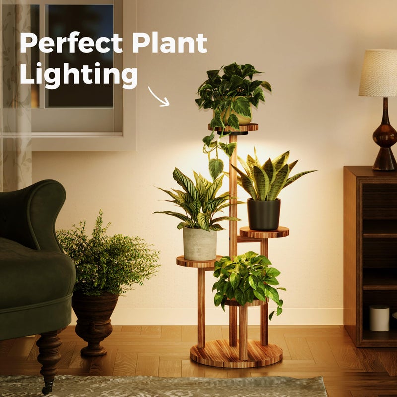Bamworld Plant Stand Indoor with Grow Lights Plant Shelf 4 Tier Wood Plant Stand for Multiple Plants Tall Corner Plant Stands for Outdoor Round Flower Stand Plant Holder for Living Room Patio Garden Balcony - Image 2