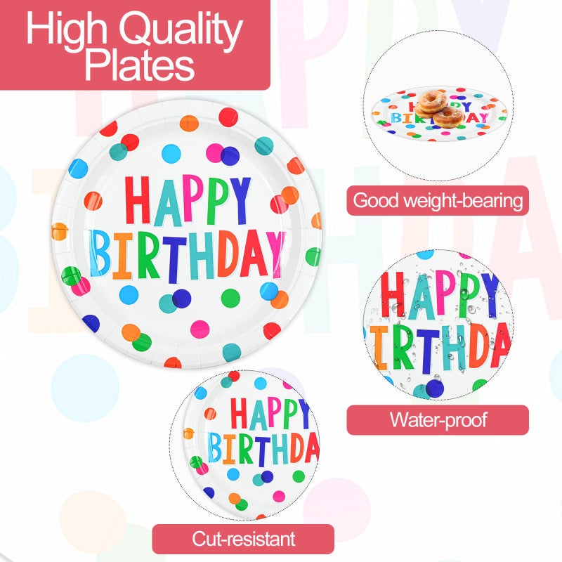 HFBOBP 72PCS Happy Birthday Paper Plates and Napkins Decorations, 7inch Colorful Dots Cake Dessert Plates with Forks Disposable Dinnerware Tableware Set for Birthday Party Supplies (Colorful Dot) - Image 4