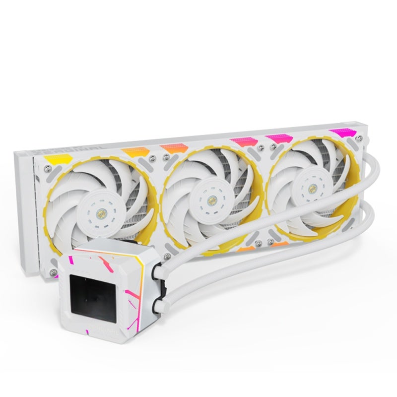 yeston Liquid Cooler 360mm: Water Pump with DC Motor, LCD Screen Real-Time Coolant Temperature Fan Speed Display - White Color CPU Cooler with Fluid Dynamic Bearing 12CM Fan, Efficient Triple-Phase Six-Pole - Image 1