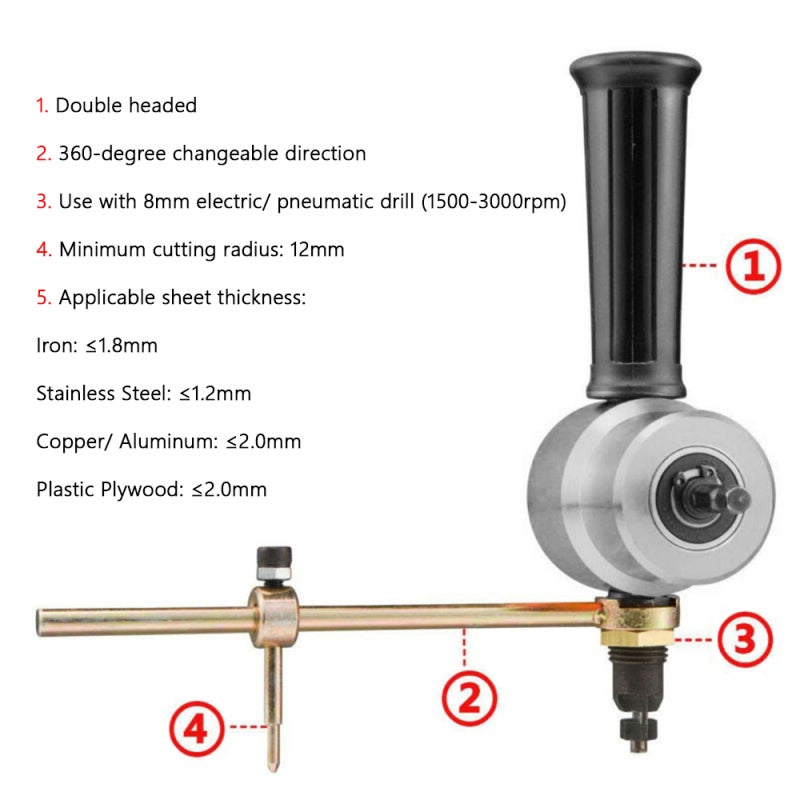 Metal Nibbler: 360-Degree Dual Head, Selected Steel Material, Compact Lightweight Sheet Cutter - Smooth 2mm & Below Cutting, 12mm Minimum Radius Metal Cutting Tool for Home Improvement, Car Repair - Image 3