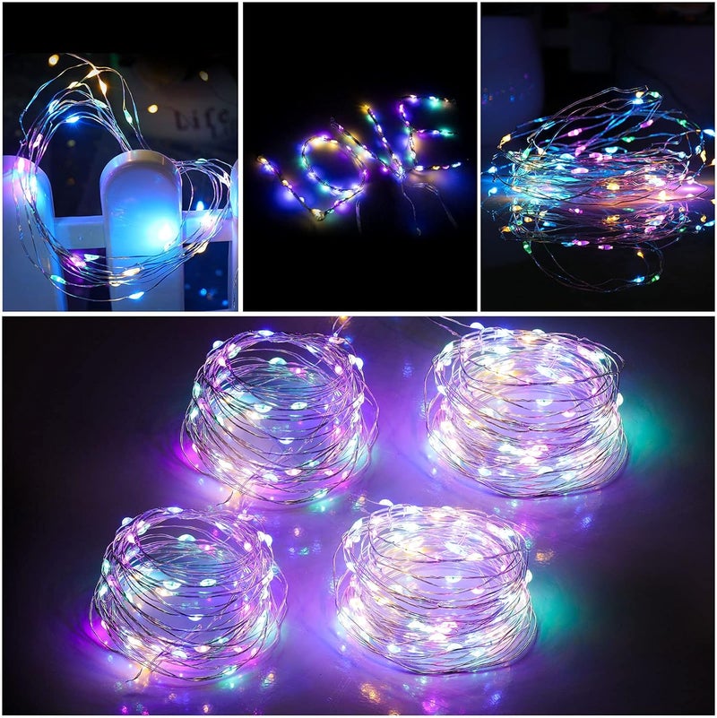 Mandiq 4 Pack Fairy Lights Battery Operated, String Lights 10ft 30 LEDs, Flashing and Constant Light Mode, Silver Wire Mini Lights for Festival, Christmas Decoration, Multicolor… - Image 4
