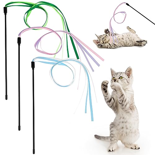 Amaxiu Cat Ribbon Wand Toys 3pcs Interactive Cat Rainbow Wand String Toys for Indoor Cats Colorful Ribbon Charmer for Kittens Teaser Training Exerciser Playing Catcher Accessories - Image 1
