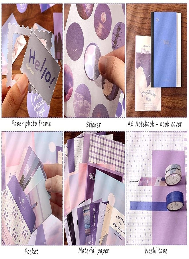 Rewup 348 Pcs Scrapbooking Supplies Kit, Vintage Aesthetic Scrapbook Kit for Bullet Junk Journal, Stationery, A6 Grid Notebook, DIY Journaling Supplies, Birthday Craft Gift for Teen Girl Kid Women (Purple) - Image 4