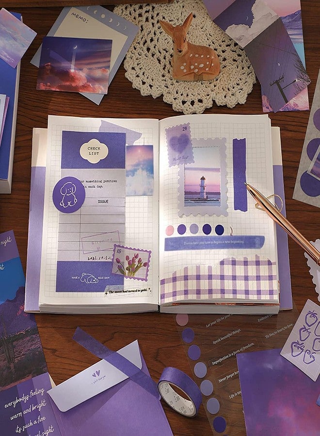 Rewup 348 Pcs Scrapbooking Supplies Kit, Vintage Aesthetic Scrapbook Kit for Bullet Junk Journal, Stationery, A6 Grid Notebook, DIY Journaling Supplies, Birthday Craft Gift for Teen Girl Kid Women (Purple) - Image 5