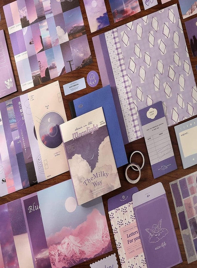 Rewup 348 Pcs Scrapbooking Supplies Kit, Vintage Aesthetic Scrapbook Kit for Bullet Junk Journal, Stationery, A6 Grid Notebook, DIY Journaling Supplies, Birthday Craft Gift for Teen Girl Kid Women (Purple) - Image 3