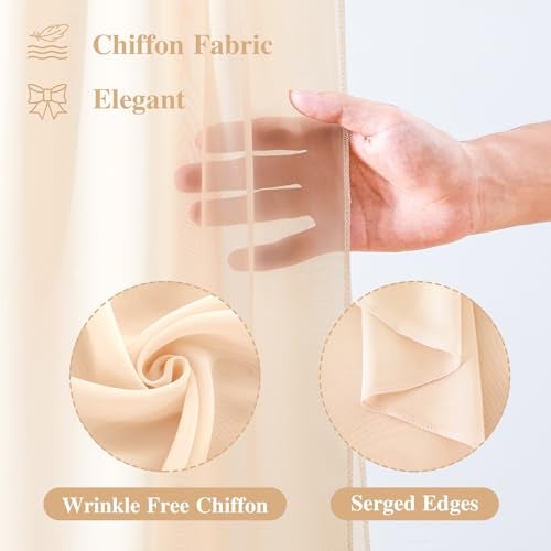 PARTISKY Wedding Arch Draping Fabric, 1 Panel 18FT Champagne Sheer Backdrop Curtain Chiffon Fabric Drapery Voile Scarf Draping Panels for Wedding Archway Ceremony Curtain Valance Party Decoration - Image 2