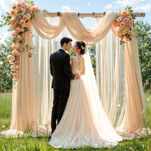 PARTISKY Wedding Arch Draping Fabric, 1 Panel 18FT Champagne Sheer Backdrop Curtain Chiffon Fabric Drapery Voile Scarf Draping Panels for Wedding Archway Ceremony Curtain Valance Party Decoration - Image 4