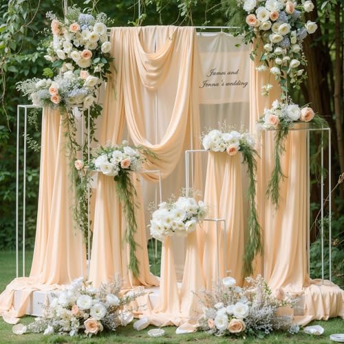 PARTISKY Wedding Arch Draping Fabric, 1 Panel 18FT Champagne Sheer Backdrop Curtain Chiffon Fabric Drapery Voile Scarf Draping Panels for Wedding Archway Ceremony Curtain Valance Party Decoration - Image 3