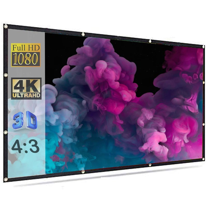 MOIZ Projector Screen Upgraded inch 4:3 HD Portable Eyelet Screen Premium Indoor Outdoor Movie Screen Anti-Crease Projection #13 (7 ft. (W) x 5 ft. (H) - 100" Inch) - Image 1