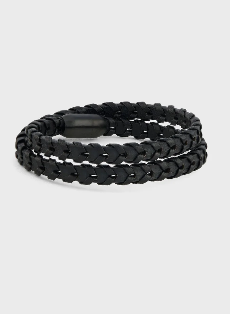 Robert Wood Genuine Leather Braided Bracelet In Gift Box